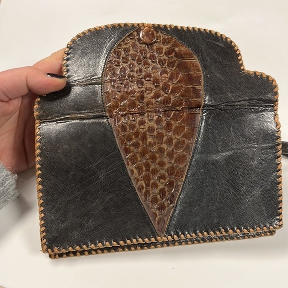 Handtooled Leather and Python Wristlet Clutch - Picture 9 of 9